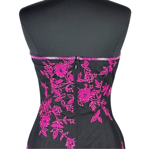 VINTAGE Y2K CACHE BEADED HOCO PROM STRAPLESS HOT PINK BLACK DRESS FORMAL GOWN - Picture 8 of 15